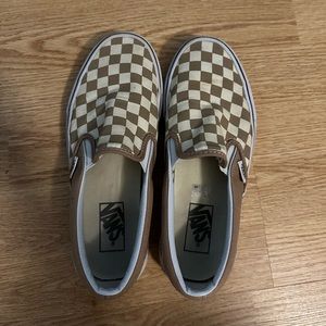 brown and white checkered vans